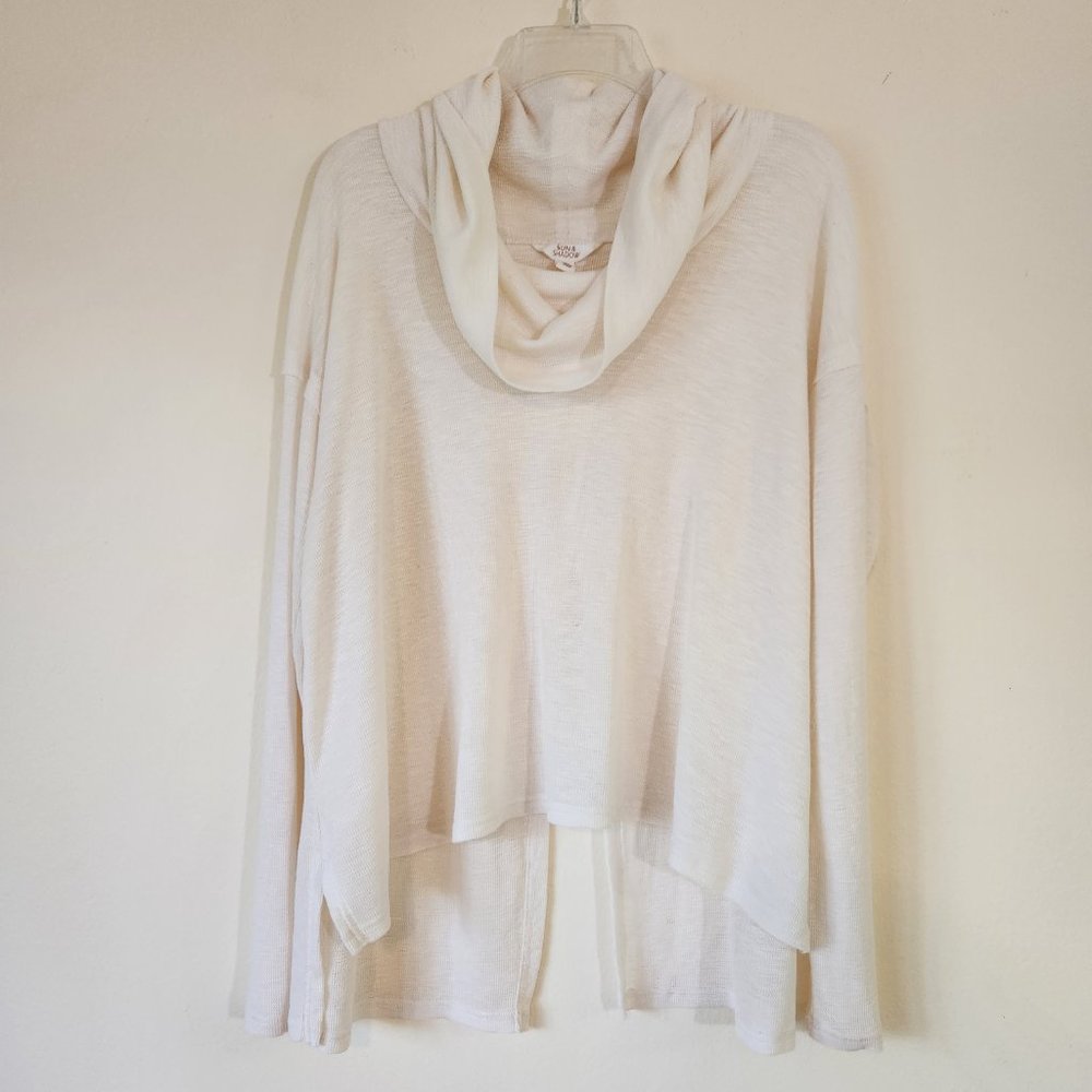 Sun & ShadowCreme Cowl Neck, LS, Split Back Cotton Blend Top Medium